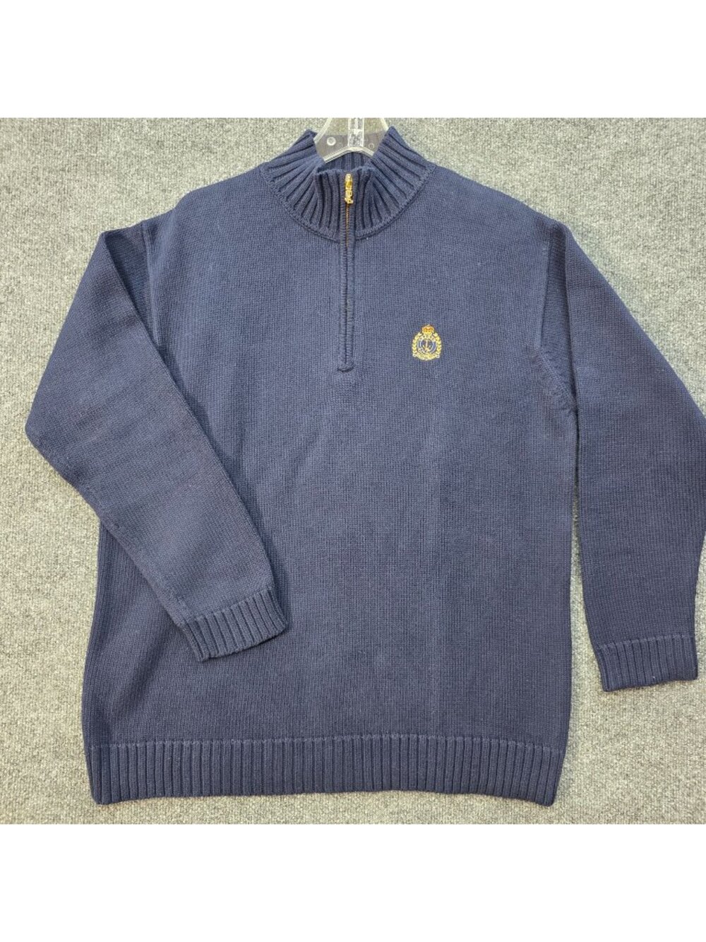 Lauren Ralph Lauren L Cotton Quarter Zip Crest Sweater Navy Preppy Nautical Ivy